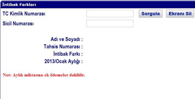 İntibak Sorgulama Ekranı